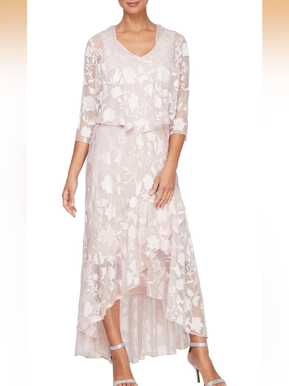 Sleeveless Printed Chiffon Mid-Length Dress With Jacket Size 8. DC/27